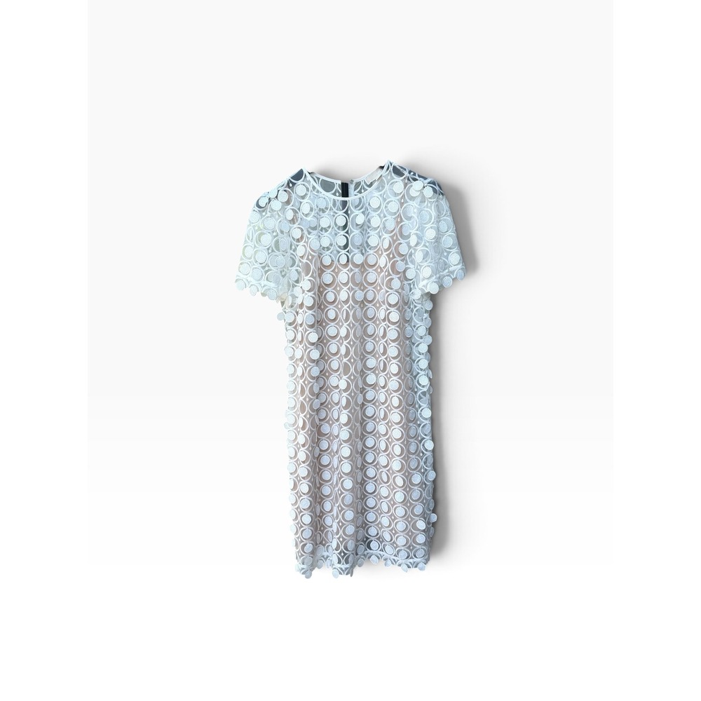 Michael Kors Circle Lace Shift Dress Womens 4 White Nude EUC Geometric SS